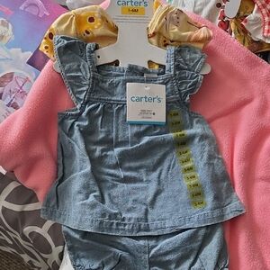 Carter's Denim Blue Ruffle Romper Set